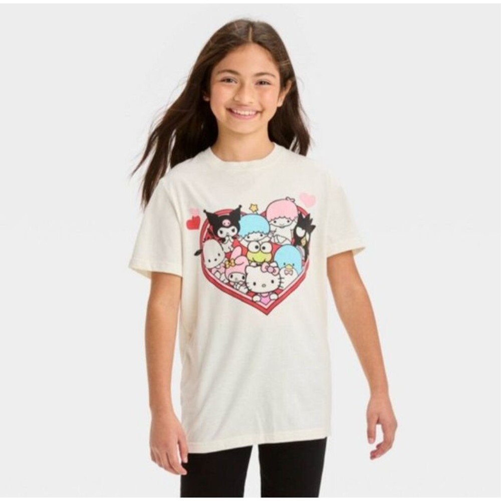 Hello Kitty & Friends Short Sleeve T-Shirt Hearts Valentine's Day Size XS